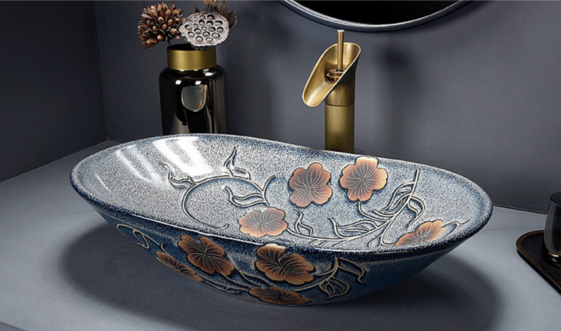 Накладная дизайнерская керамическая раковина для ванной - Цветочный всплеск