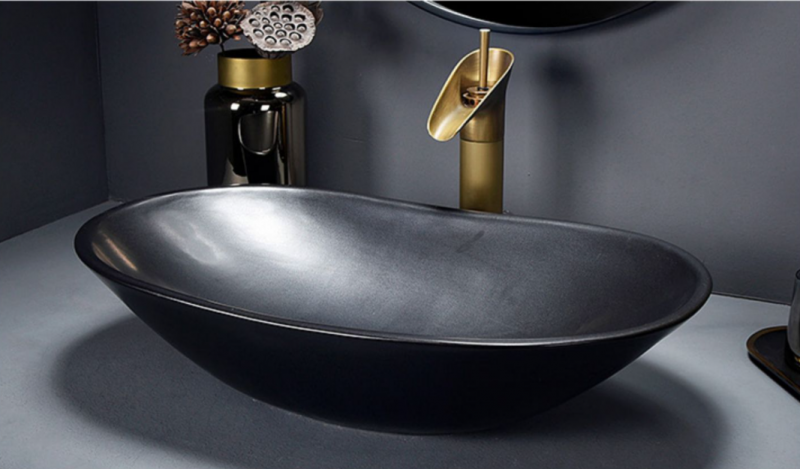 Накладная дизайнерская керамическая раковина для ванной - Тотал блэк