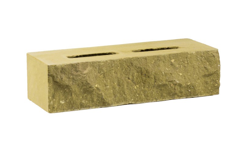 Кирпич лицевой пустотелый «дикий камень», скол: ложок,  цвет: «песчаник» (жёлтый)